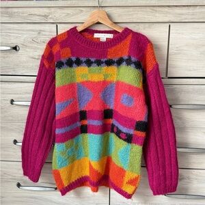 Vintage 90s The Limited Mohair Blend Multicolor Geometric Abstract Pullover SP